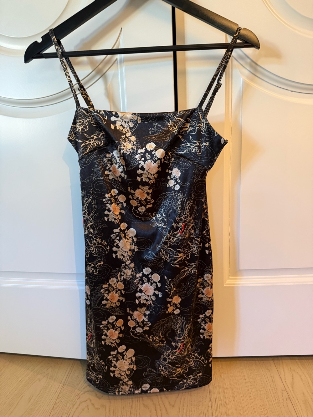 Urban Outfitters Black Floral Satin Slip Dress